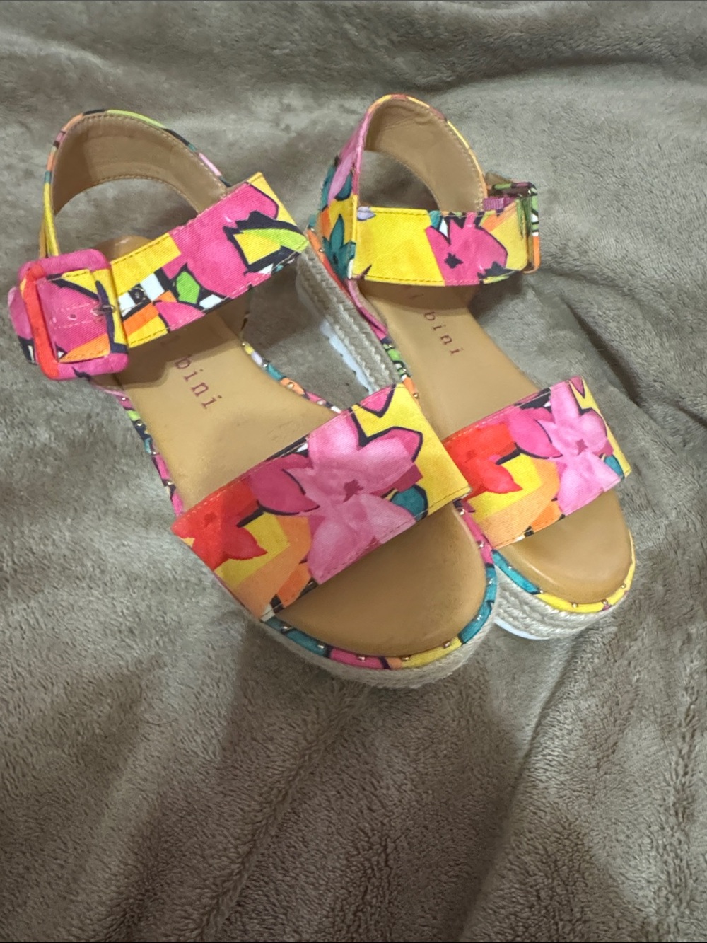 Gianni Bini Pink & Yellow Floral Sandals